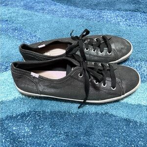 Keds Black Shiny Sneakers, Sz 9.5.